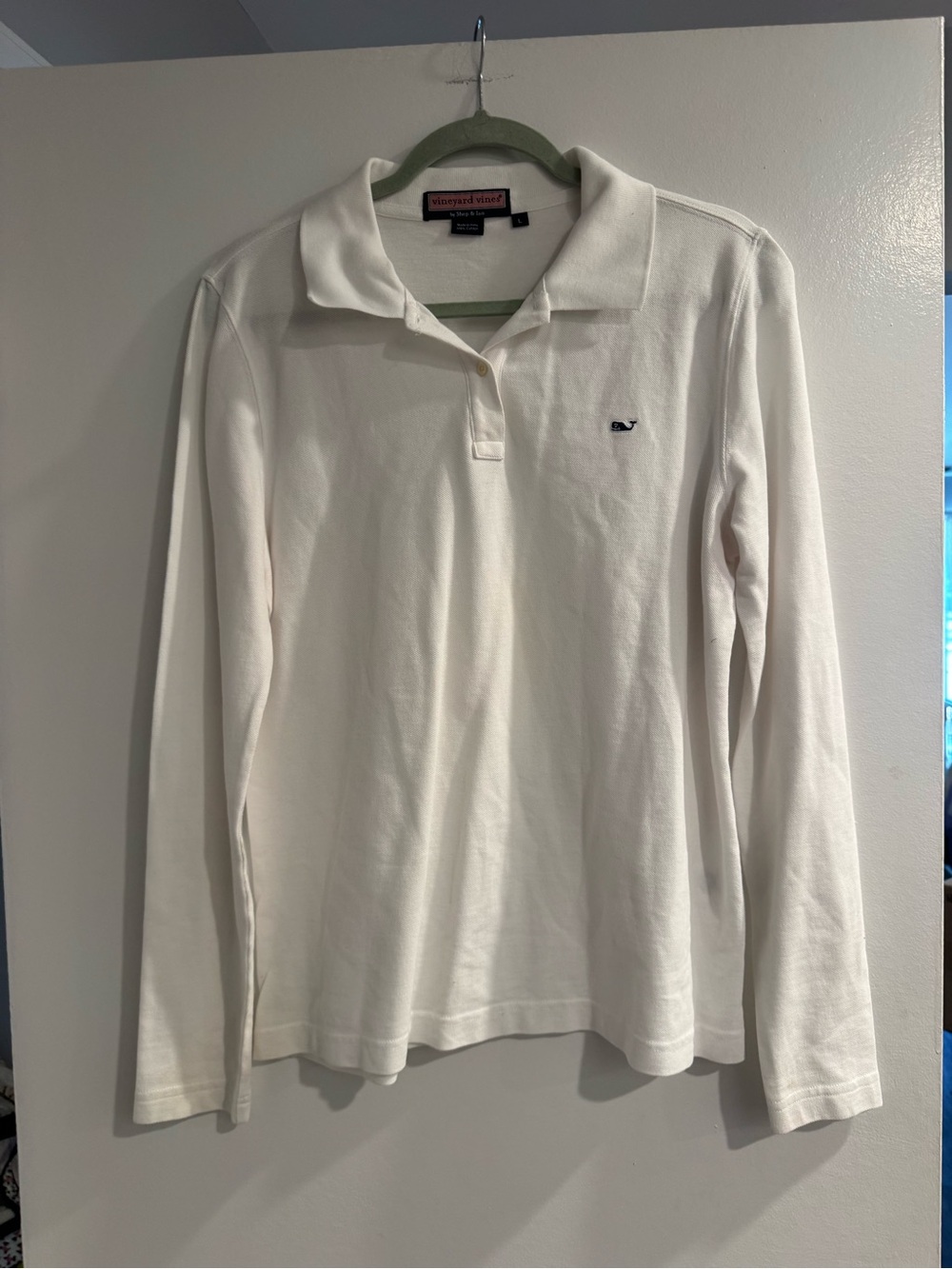 Vineyard Vines White Long Sleeve Polo Shirt- large- 100% cotton